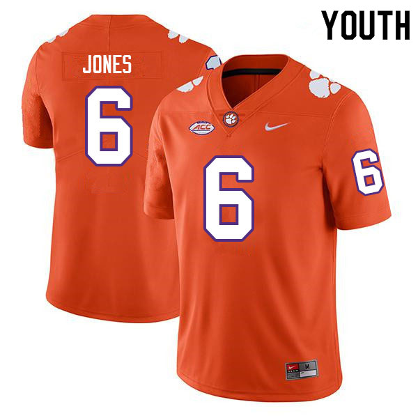 Youth #6 Sheridan Jones Clemson Tigers College Football Jerseys Sale-Orange - Click Image to Close